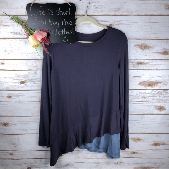 LOGO by Lori Goldstein Tops - LOGO layered look asymmetrical ruffle tunic top